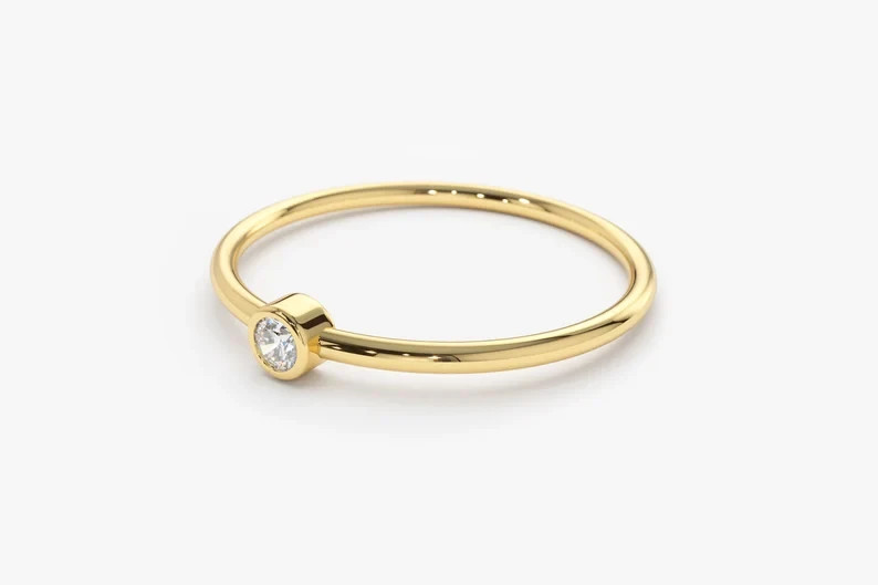 14K Gold 0.10 Ct. Solitaire Lab-Created Diamond Wedding Band Ring Fine Jewelry