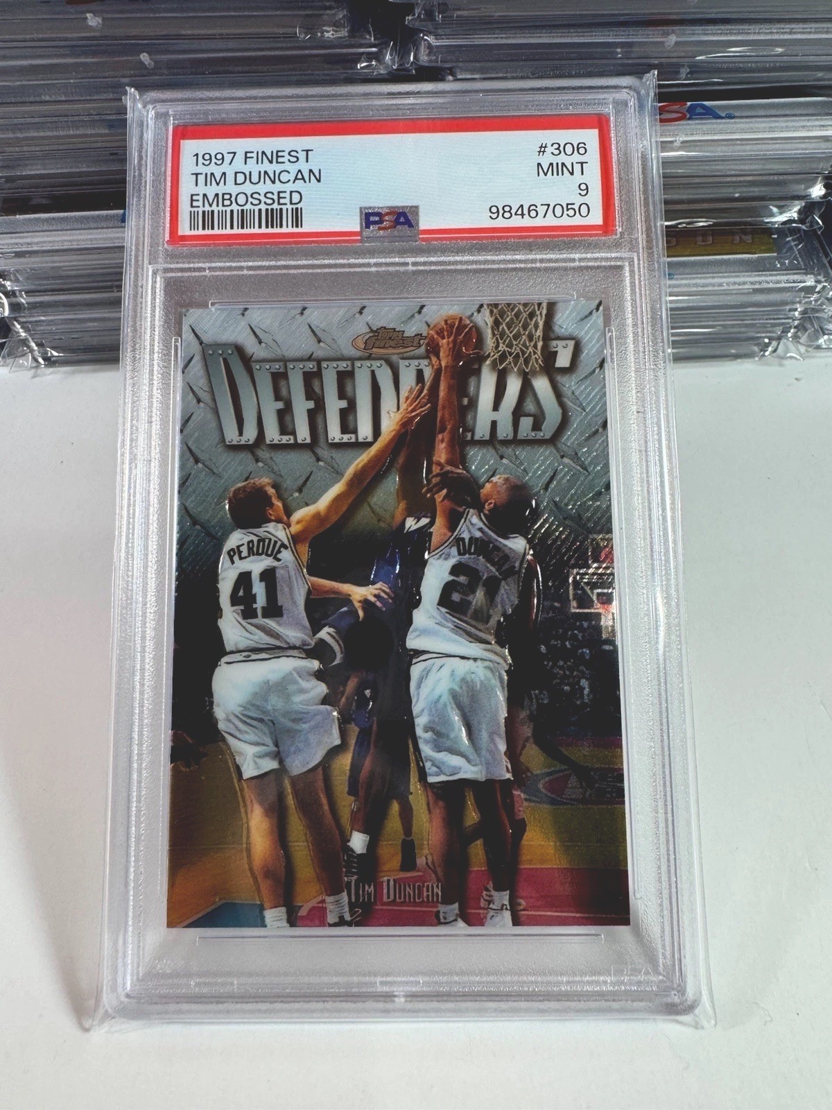 1997 Topps Finest EMBOSSED Tim Duncan Rookie #306💎🔥PSA9 HOF Spurs!!