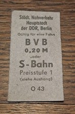 Alte Fahrkarte Fahrschein Städt. Nahverkehr BVB S-Bahn Hauptstadt der DDR Berlin