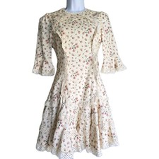 Coquette Floral Tiered Ruffle Mini Dress Lace Details Feminine Romantic Small