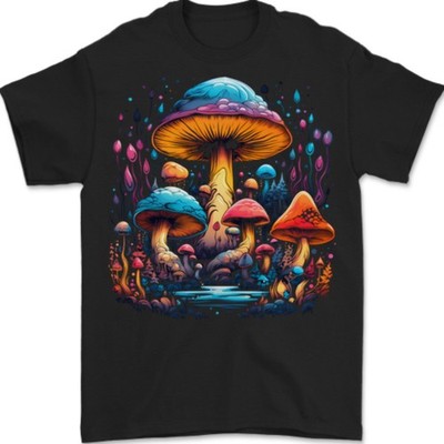 Magic Mushroom Trippy Herren T-Shirt 100% Baumwolle Gildan G5000 Schwarz