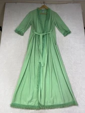 Vintage 1960s Chika Robe Bright Green Belted Fringe Tassels Pockets Boho Lounge
