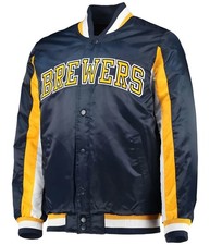 Milwaukee Brewers Navy Blue Gold Satin Baseball Letterman Varsity Men Size S