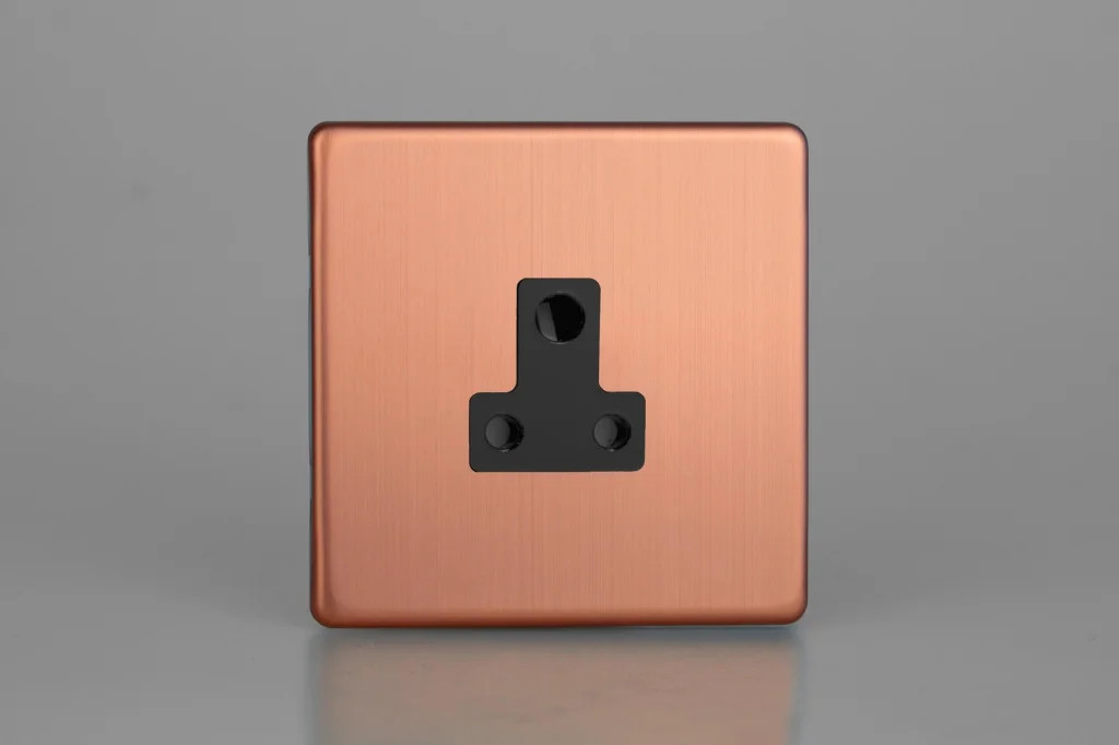 Round Pin Socket Copper 5A Urban Screwless Brushed + Black Insert Varilight