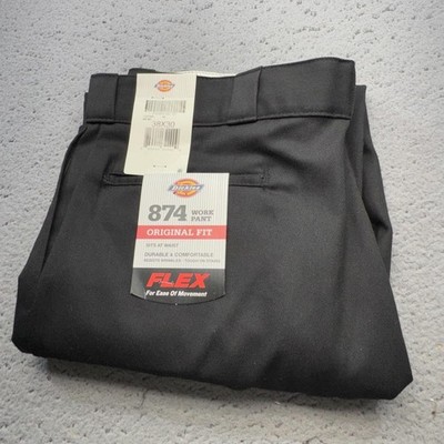 Dickies Pants Mens 38x30 Black Khakis Flat Front Wrinkle Resistant Flex Work