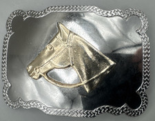Silver Tone Rodeo Western Cowboy Style Belt Buckle Gold Tone Horse Head