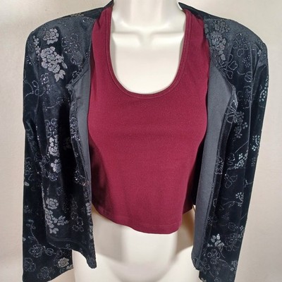 Y2K Shimmer Sparkle Whimsigoth Fairy Grunge Brat Black Velour Bolero Jacket