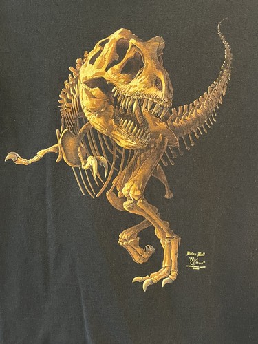 Vintage T Rex Dinosaur Skeleton Shirt Mens Medium Black Museum of Idaho 2000 Tee - Picture 2 of 9