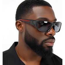 Men Sport Wrap Around Sunglasses Active Lifestyle Sports Shape Dark Black Lens