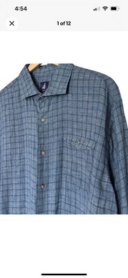 Johnnie-O Shirt Mens XXL Blue Linen Button Long Sleeve 2XL 