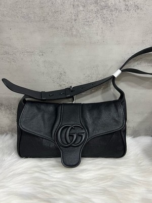 GUCCI Aphrodite Shoulder Bag leather Black Double G Magnetic
