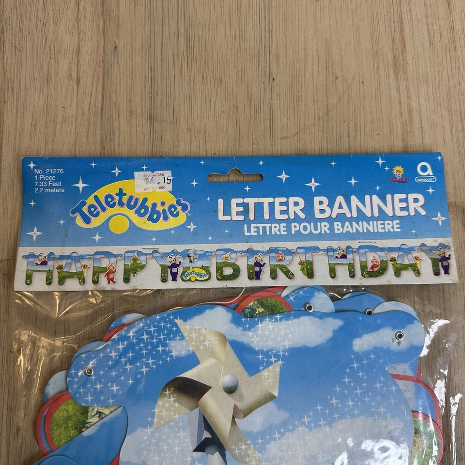 VTG TELETUBBIES HAPPY BIRTHDAY 7' CONNECTED LETTER BANNER PARTY SUPPLIES NOS - image 2 of 4