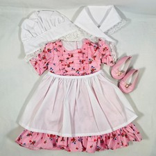 Colonial Pink Dress Outfit w/ Mop Cap, Shoes for 18" American Girl Doll Felicity