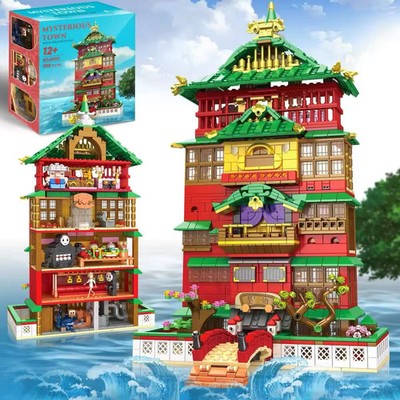 Japanese Style Mysterious Town Hot Spring Restaurant MOC Building Block with Box