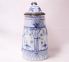 Large Antique Flow Blue Zwiebelmuster Porcelain Beer Stein by Rauenstein c.1880s