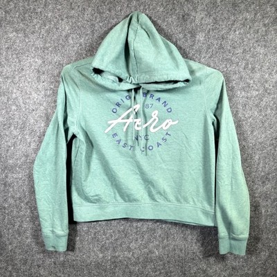 Aeropostale NYC East Coast Hoodie Womens Large Green Graphic Fleece Long Sleeve