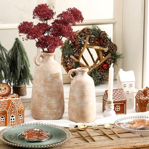Ceramic Terracotta Vase, 10" Rustic Vase Farmhouse Decor Vases Home Decor - Picture 3 of 7