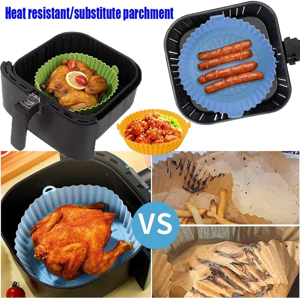 2 Cestelli In Silicone Per Friggitrice Ad Aria Rotondi 7,5 Pollici - Riutilizzabili Per Airfryer 3-5 QT - Blu E Rosa - 3