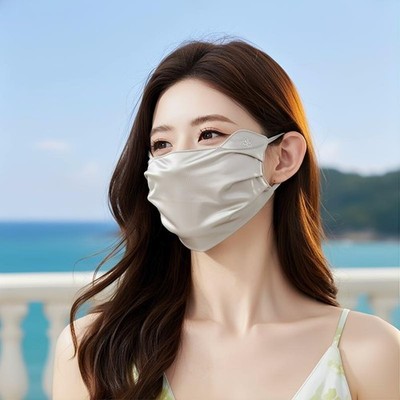Soft Ice Silk Satin Face Sunscreen Mask Summer Ice Silk Women's Sunscreen Mask