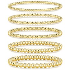 Valentines Day Gifts for Her Teen Wife Gold Beaded Bracelets for Women, 5 P - 01