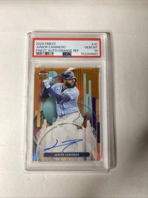 2025 Topps Finest Junior Caminero Auto Orange Refractor #/25 Rays PSA 10!