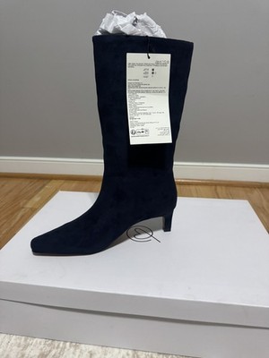 NEW The Drop Serena City Microsuede Boots Women s Size 7 Blue Block Heel NIB