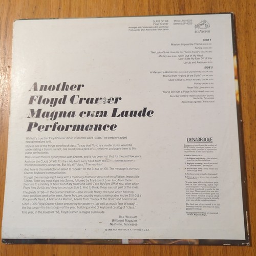 Floyd Cramer – Class Of '68 - RCA Victor – LSP 4025 - 1968 - Vinyl LP - Picture 2 of 4