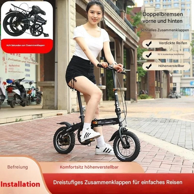 12 Zoll Klappfahrrad Mini Fahrrad ultraleicht faltbar City Bike Studenten Scheib - Bild 2 von 4
