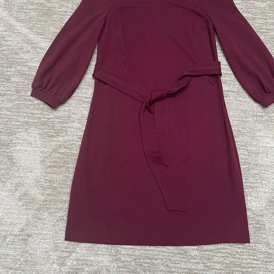 Boden Dress Womens 10 Long Burgundy Belted 3/4 Sleeve Knee Length Capsule - Image 3 of 4