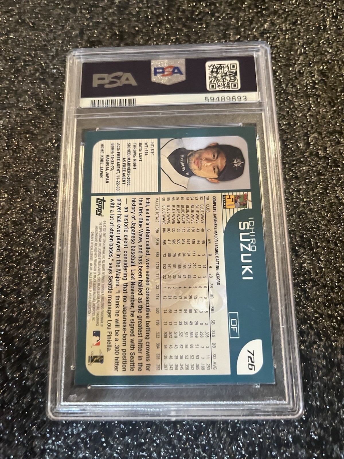 2001 Topps Ichiro Suzuki Rookie RC #726 Mariners PSA 9 view 2