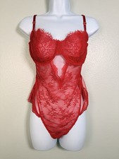 Victoria s Secret NWT One Piece Lace Teddy Bodysuit Underwired Red Adjustable XL