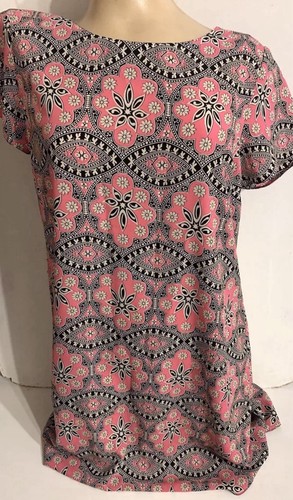 New Look Pink Black Paisley Print Short Sleeved Knee Length Dress - Size 12 -New - Picture 1 of 3