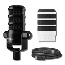 Rode PodMic USB Dynamic Broadcast Microphone with White WS14 Pop Filter