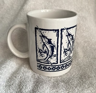 Marlin Fishing Coffee Tea Mug Cup Artist M. Goodwill Waialua Hawaii Ceramic Rare