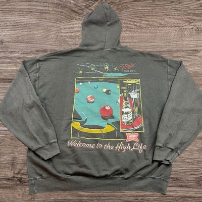 Miller High Life Retro Hoodie Sweatshirt Adult Size Medium Color Washed Black