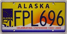 Alaska Nummernschild USA Kennzeichen 1959-2009 Schild US Car License Plate FPL
