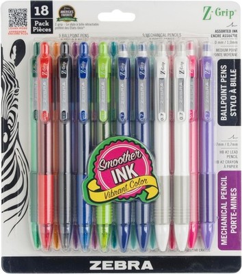 ZEBRA PEN Z-GRIP DRUCKKUGELSCHREIBER & DRUCKBLEISTIFT 18ER PACK SORTIERT