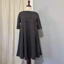 ADRIENNE VITTADINI Swing Dress Charcoal Grey Knit 1/2 Sleeve Minimalist Pocket M