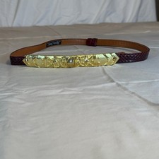 Alexis Kirk Adjustable Ornate Goldtone Articulated Buckle  Brown Snakeskin Belt
