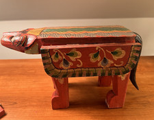 Vintage Hand Made Indonesian Folk Art Bali Cat Small Drop Leaf Table/Stand