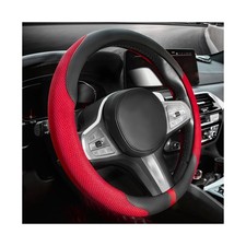 Car Steering Wheel Cover Microfiber Leather Anti Slip 14.5-15 Inch Red