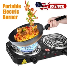 ⭐2000W Electric Camping Double Burner Hot Plate Portable Heating Cooking Stove