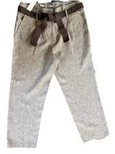 Hubert Gasser-Brown Belted 100% Linen Ankle Length Pant-Size 46-NWT $350 Italy