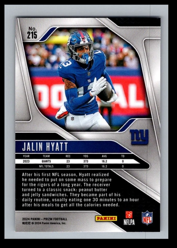 2024 Panini Prizm Jalin Hyatt New York Giants #215 - Image 2 of 2