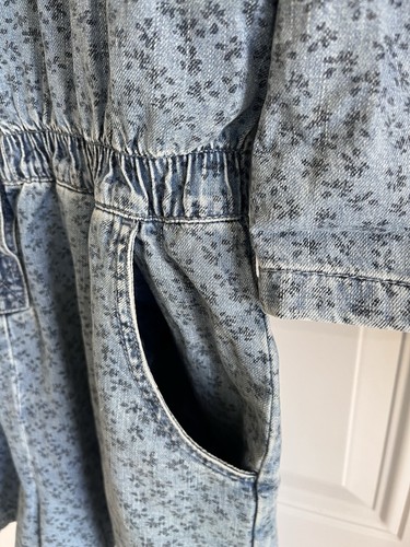 American Eagle Floral Print Denim Short Coverall Blue Romper Snap Button XL Tall - Picture 6 of 10