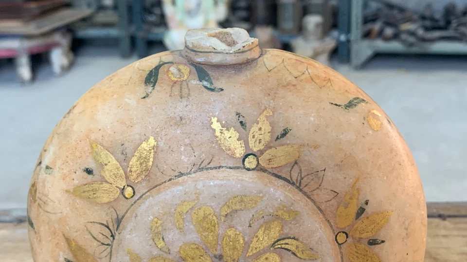 Antigua maceta antigua coleccionable tallada a mano con patrón de flores piedra mármol decoración Foto 2 de 4