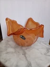 Murano Orange Large White Crystal Hand Blown Glass Vase Made in Italy Bowl 10 in