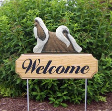 Shih Tzu Wood Welcome Outdoor Sign Brown/White