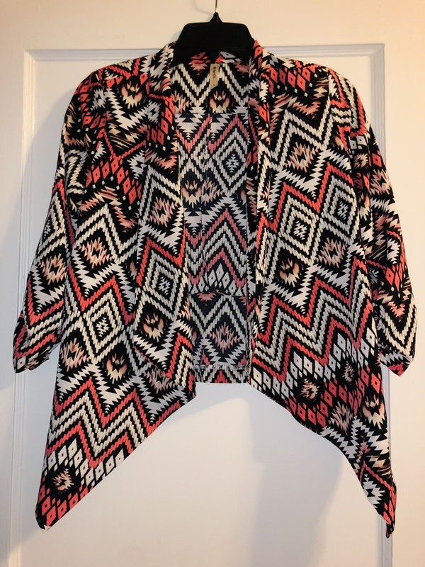 On Twelfth Geometric Blazer Small Black Orange Chevron Revolve Vici Top Multi