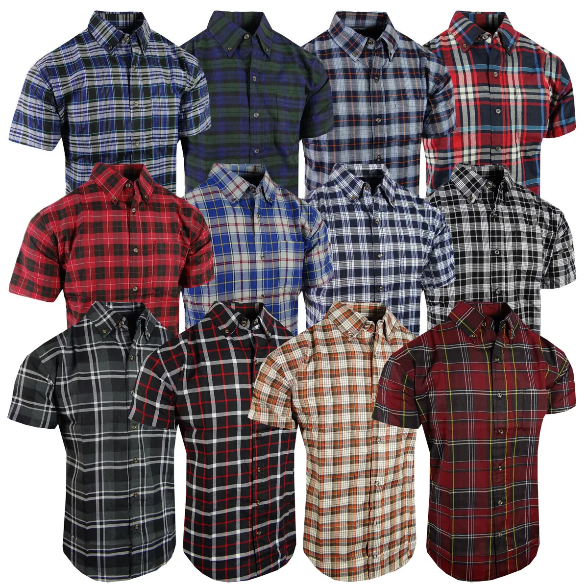 Plaid Shirt Mens Short Sleeve Button Down Collar One Pocket NEW Colors TRUE  FIT